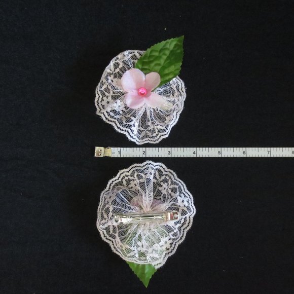 Hand Crafted Barrettes Pink Pansy Floral Lace Rhinestones for Women or Girls - Picture 5 of 10